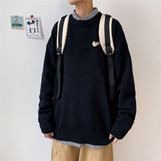 1港风日系宽松休闲情侣套头圆领印花加厚毛衣男7688P48加绒P55，男装针织衫/毛衣，星座226-2