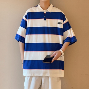 !条纹翻领宽松纯棉polo衫短袖男T恤XP221-P40控68图片