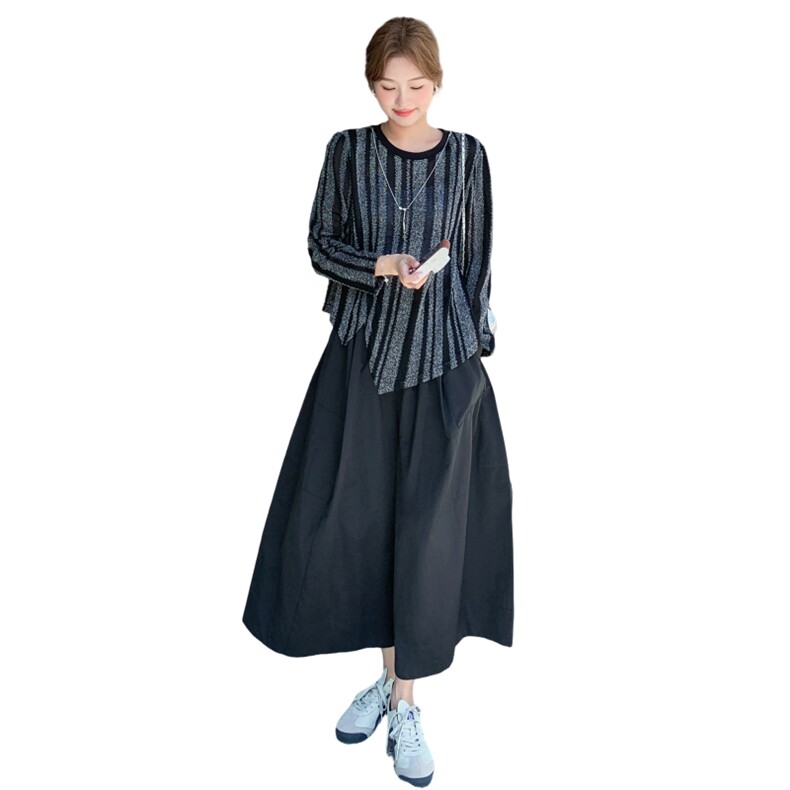 新品条纹上衣阔腿裤两件套2C0323101P155K228,女装套装/套裙,2C032
