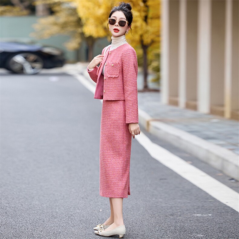 富家千金感小香风外套两件套女新款高端修身无袖背心裙设计感套装,女装套装/套裙,魅影