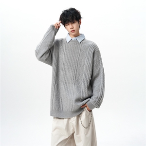 8XL-M圆领毛衣男秋冬季宽松慵懒套头麻花针织衫毛线衣MY19005P68图片