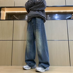 dirty fit裤子水洗蓝阔腿直筒牛仔裤垂感高级感XZ310A-4-NZ10图片