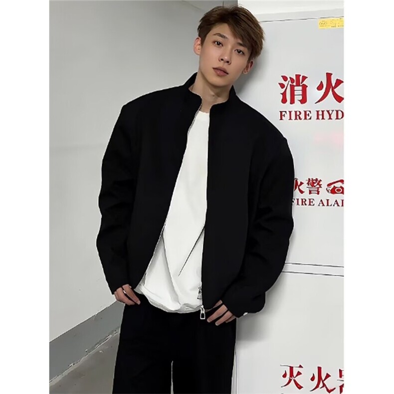 男装春秋新款棒球领夹克黑色商务休闲茄克男士行政外套潮,男装夹克,星座506A