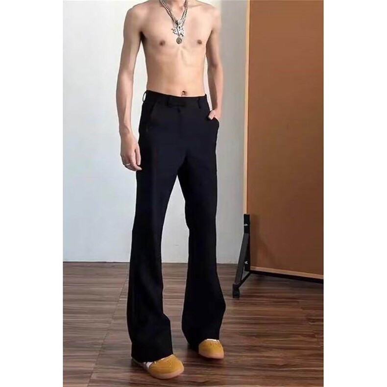 夏季薄冰丝弯刀西裤男款垂坠感高级感痞帅直筒微喇叭裤WLX211-P33，男装西裤，星座1008