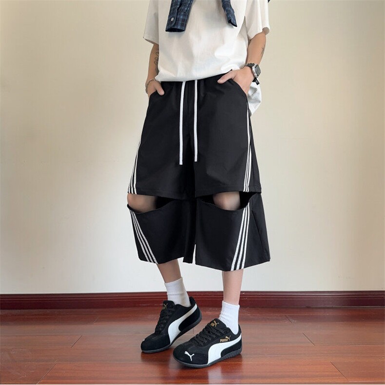 抖音品质夏季新款美式高街七分裤宽松短裤B315-K25521-特p35控68,男装休闲裤,电商B315