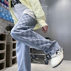 2026秋季高街侧边棋盘格提花牛仔裤XZ604-KN06-P55控68，男装牛仔裤，星座604