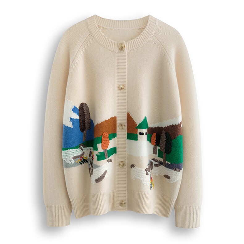 2025秋冬百搭时尚重工手绣田园风加厚开衫，女装羊绒衫，绒默