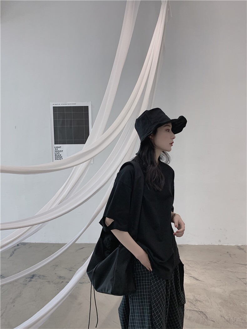 8230P35暗黑简单剪破基础款短袖T控69,女装T恤,钱塘801（原钱塘901）