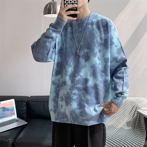 扎染毛衣男秋冬复古潮流打底套头上衣ins渐变圆领GM81P43图片
