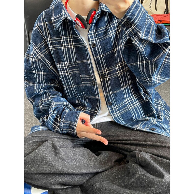 复古格子雪尼尔加厚衬衫夹克外套休闲情侣宽松C2201-P45【特价】图片