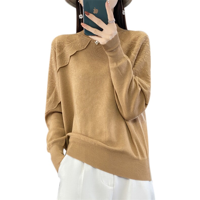 时尚百搭女士羊毛衫简约优雅修身显瘦长袖针织衫,女装羊毛衫,宛庄羊绒