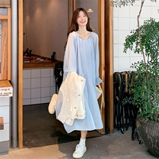现货！镂空罩衫连衣裙2026春季新款长袖叠穿两件套8732-P175-K258，女装套装/套裙，2B222