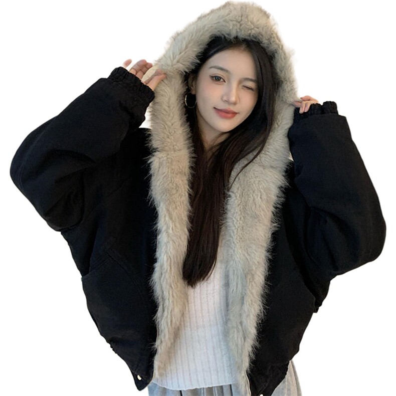 现货高品质美式高街冬季重磅硬挺短款座山雕毛领棉衣男女加厚外套图片