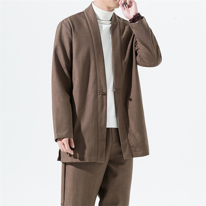 2165^风复古盘扣棉麻外套中式改良汉服秋冬款加绒保暖道袍图片