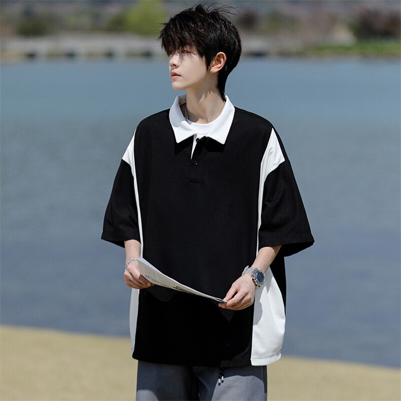 8XL-M拼接撞色短袖t恤男款夏季新款半袖POLO衫加肥加大码DT004P38,男装Polo衫,电商B312