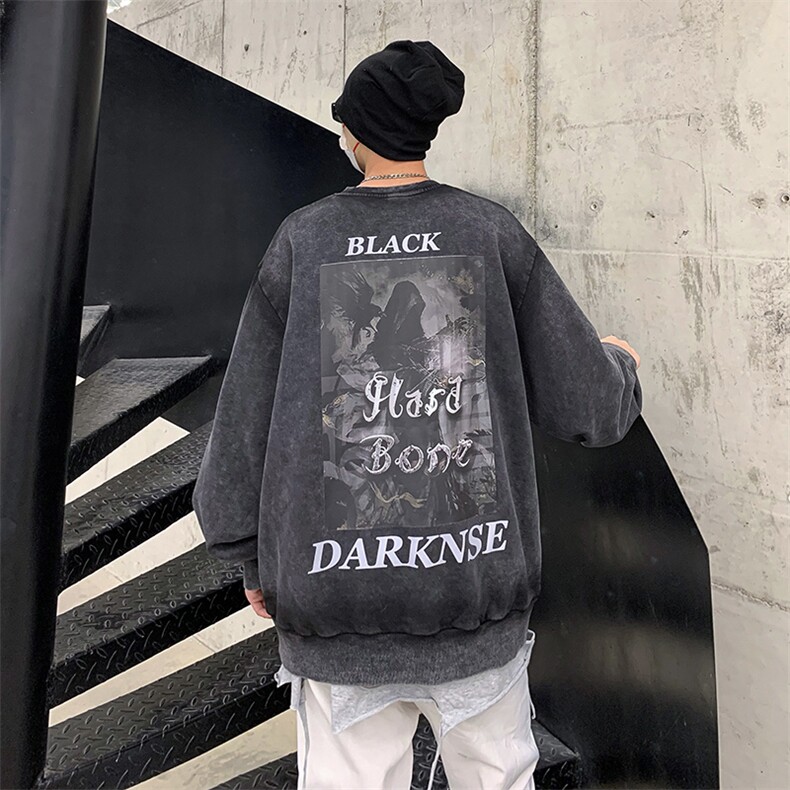 美式复古重磅做旧水洗宽松涂鸦印花圆领套头卫衣男-WY8333-P58,男装卫衣,电商B289
