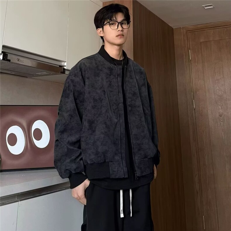 美式潮牌复古棒球服外套男士春秋2025新款飞行员机车PU皮夹克,男装夹克,星座506A