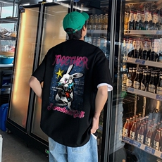 新款短袖t恤男女潮流印花感宽松半袖体恤衫男517A-2-T6625-P28，男装T恤，星座517A-2