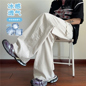 速干网眼长裤男春秋季2025新款美式冰丝透气运动裤直筒工装休闲裤图片
