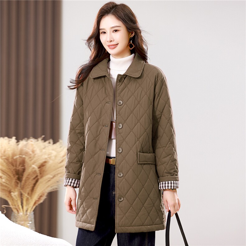 2025冬季时尚休闲夹棉加厚保暖舒适中长款棉服,女装棉衣/棉服,独衣靓