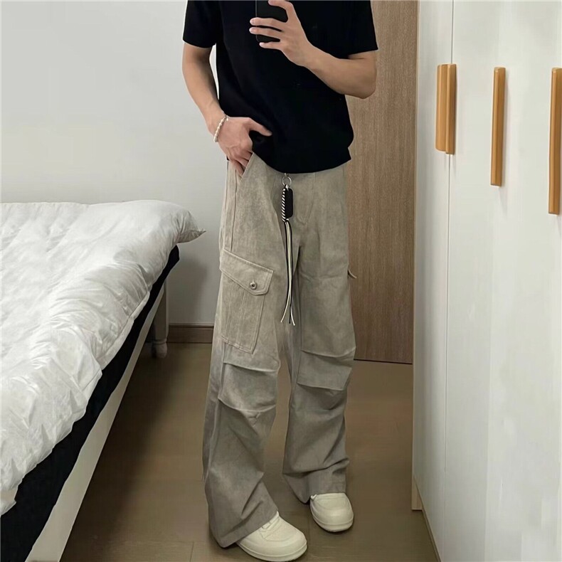 DK7670-P60美式复古石灰色口袋阔腿工装裤男女伞兵裤-网图现货,男装牛仔裤,星座603-2