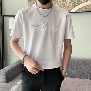 轻奢小熊图立体压印T恤男夏季丝光罗马针织透气短袖衫 T564图片