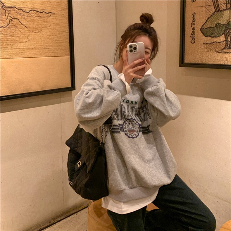 秋新款韩版春季薄款插色假两件宽松长袖百搭字母印花卫衣E649-P45,男装卫衣,星座911-2(原星座613-2）