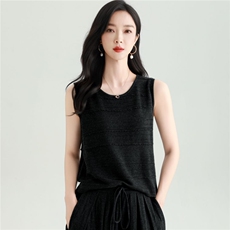 2025秋冬百搭时尚简约圆领无袖镂空针织衫，女装针织衫/毛衣，雅之冉羊绒