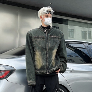 2025秋新款垫肩牛仔外套男做旧复古水洗短款夹克 JK8642图片