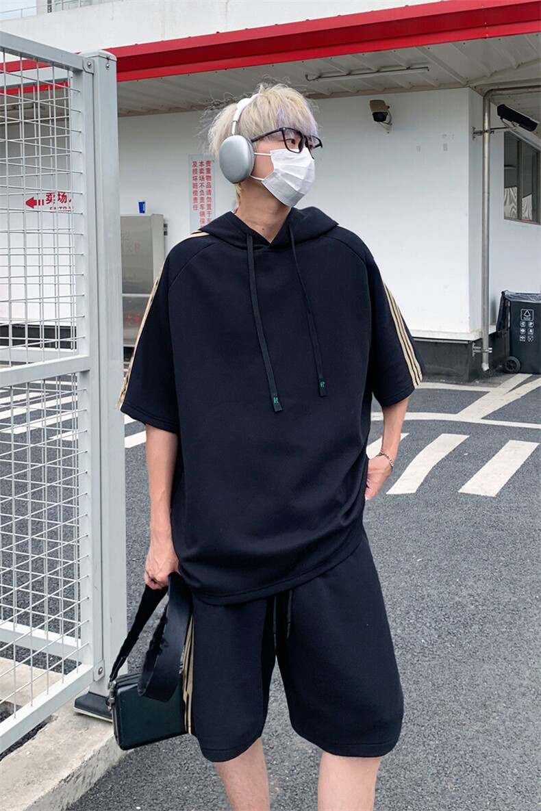 休闲运动连帽短袖套装上衣T3634特P31控59/裤子DK8608特P26控49,男装休闲套装,电商A007