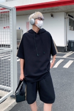 休闲运动连帽短袖套装上衣T3634特P31控59/裤子DK8608特P26控49，男装休闲套装，电商A007