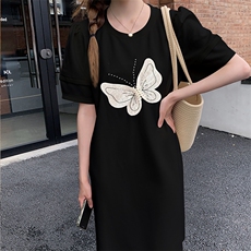 法式设计感连衣裙2024新款夏季轻奢高级感小个子宽松款短袖裙子女，女装连衣裙，鑫慧