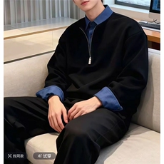 网图！2026春季新款百搭潮流美式长袖T恤男假两件卫衣C26005-TP48，男装T恤，电商C213(原B265)