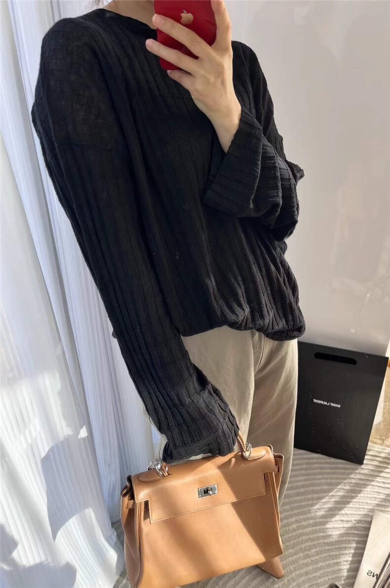 宽松慵懒薄款罩衫防晒薄款套头衫2025年春季长袖,针织衫/毛衣,缘满羊绒