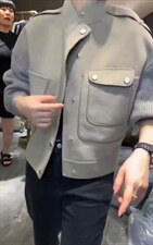 2021秋冬新款时尚欧洲站针织袖不规则口袋百分百羊毛双面呢，其它，L·H·X