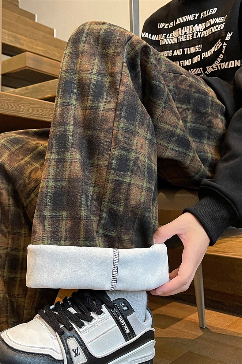 现货美式复古格子休闲长裤撞色直筒裤ZK7977-特批35加绒特p45,男装卫衣,电商A059