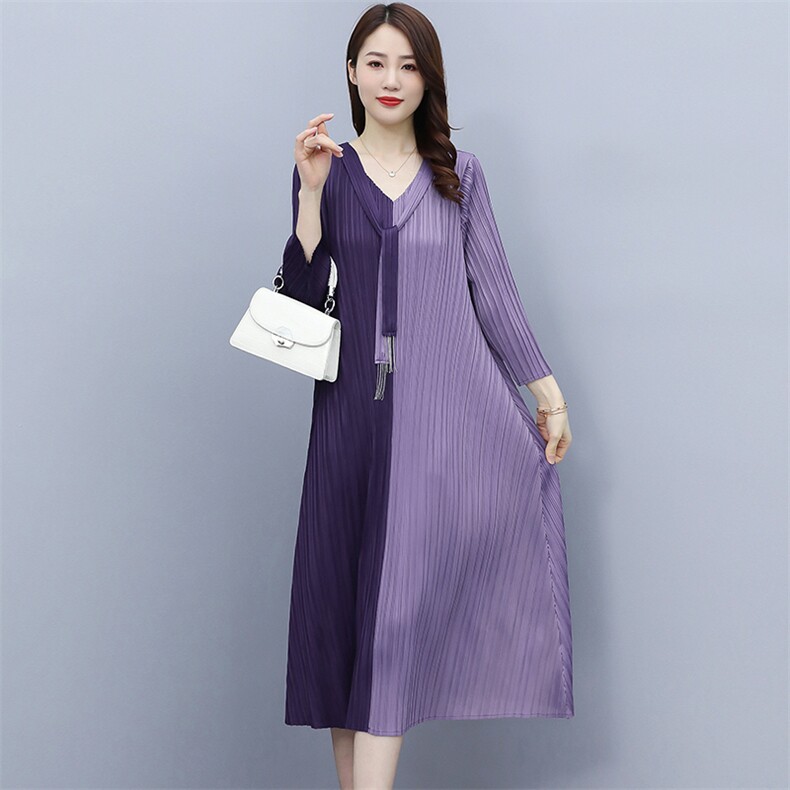 打底连衣裙女2021春新款修身显瘦褶皱遮肚轻奢设计感气质过膝长裙，女装连衣裙，悠米