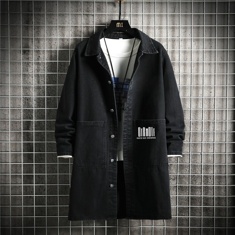 F5017-P78M-5XL现货网格长款牛仔风衣大码网格，男装风衣，星座103A