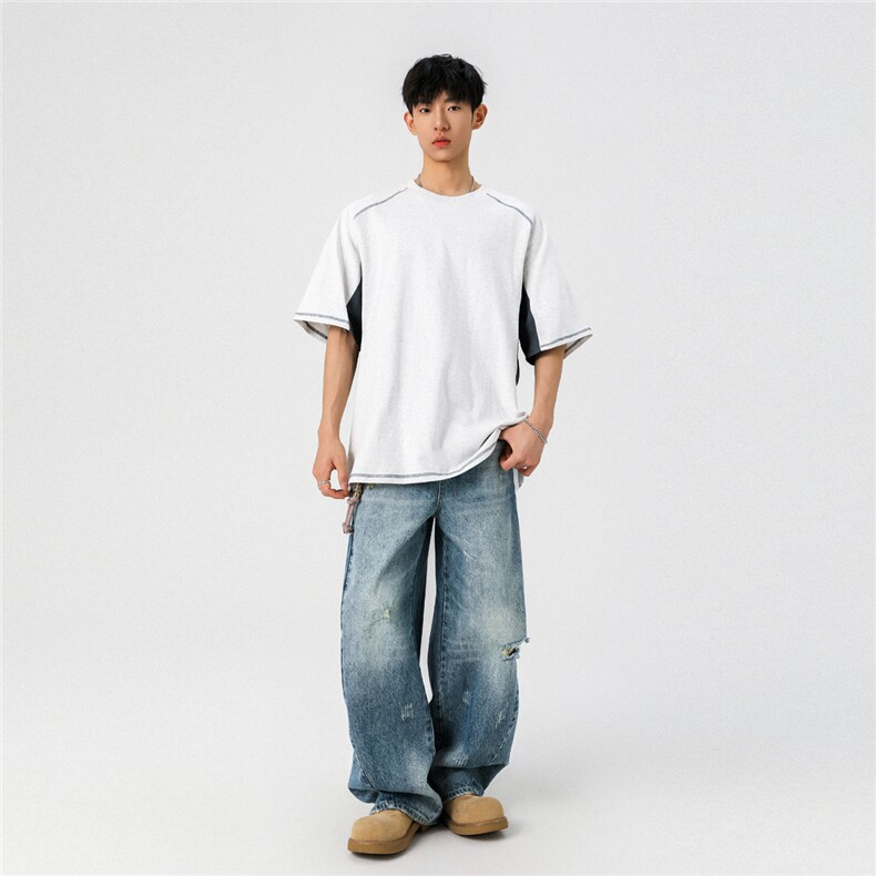 1可二开袖子内侧拼接设计休闲大码M-5XL短袖T恤男DX77998P48控78,男装T恤,星座226-2