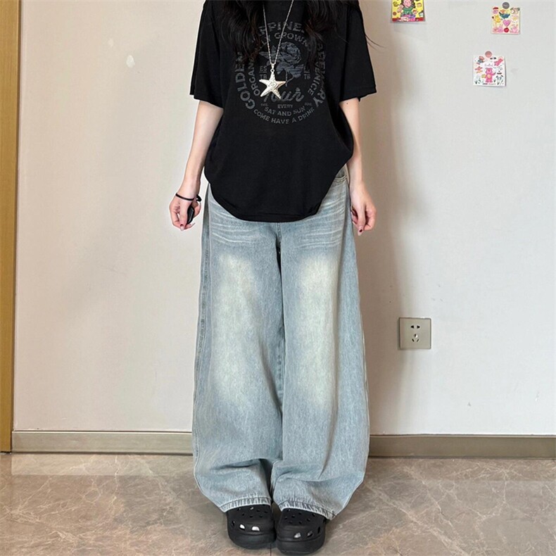 水洗做旧竹节纹微喇牛仔裤男秋季潮牌高级感宽松直筒阔腿微喇裤子,男装牛仔裤,星座610A
