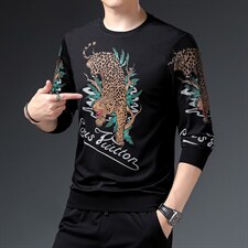 春秋季圆领长袖男时尚潮流印花中年爸爸商务休闲套头卫衣宽松男装，男装卫衣，电商B212（原钱塘6029）