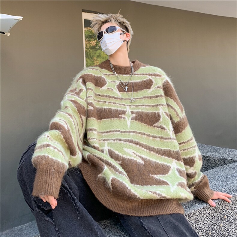 美式潮牌撞色软糯毛衣男秋冬慵懒风圆领宽松休闲针织衫M1616-P48,男装针织衫/毛衣,星座512-4