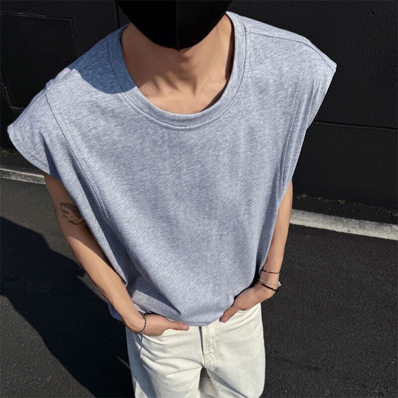 无袖T恤背心夏季百搭高街纯棉健身运动打底汗衫潮YY1809-特p22,男装T恤,电商C216