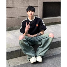夏季美式高街重磅纯棉三条杠织带撞色男女短袖T恤ZD622-特P30，男装T恤，电商A486-1