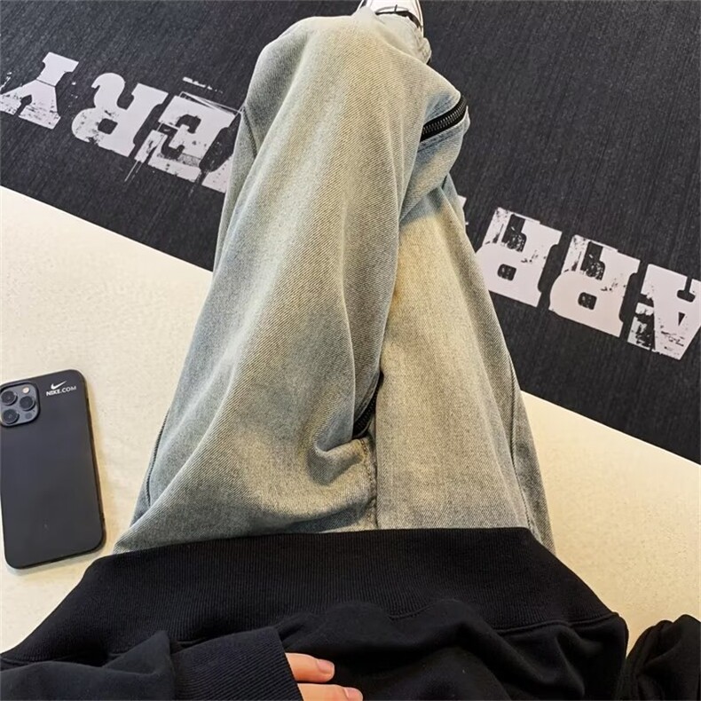 设计感拉链裤子高街ins潮牌做旧牛仔裤男N8122P48,男装牛仔裤,星座1116-2