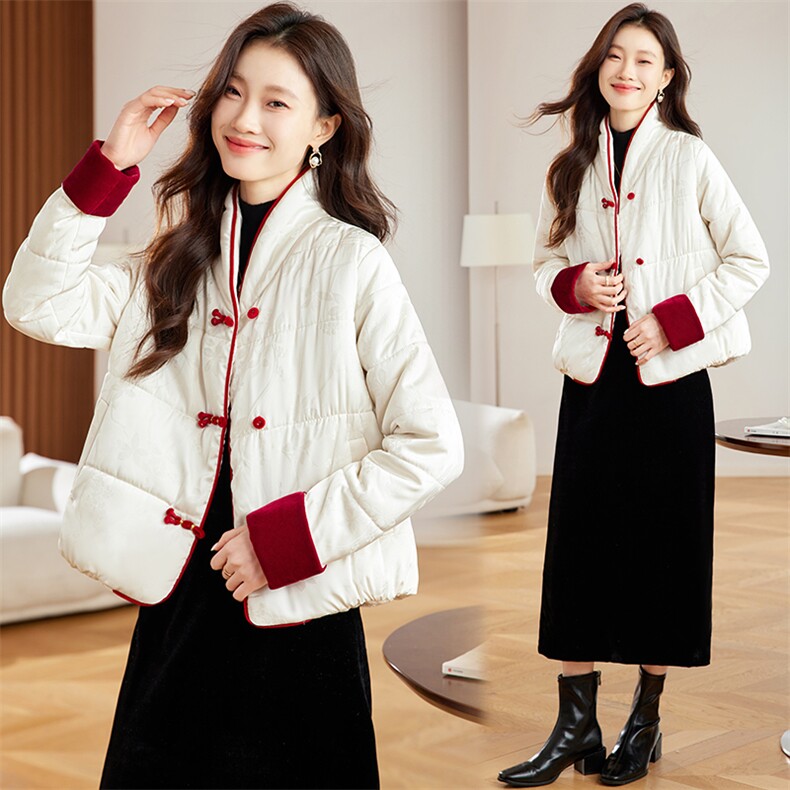 新中式国风羽绒棉服女2024冬季新款加厚保暖小个子立领盘扣小棉袄，女装棉衣/棉服，新依时派
