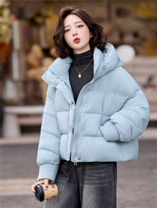 小个子90绒羽绒服短外套女2025冬季韩系休闲宽松显瘦白鸭绒面包服，女装羽绒服，辉之琳