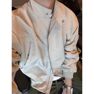 PU皮立领夹克男简约高级感百搭休闲vibe风宽松外套LY2055-p68图片
