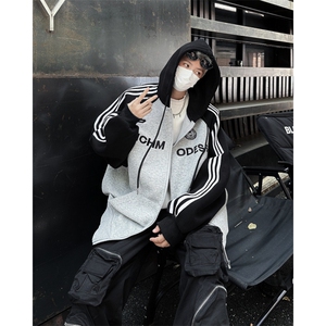 现货！25春秋高克重三条杠拼接插肩袖拉链连帽开衫卫衣WY19-P88图片