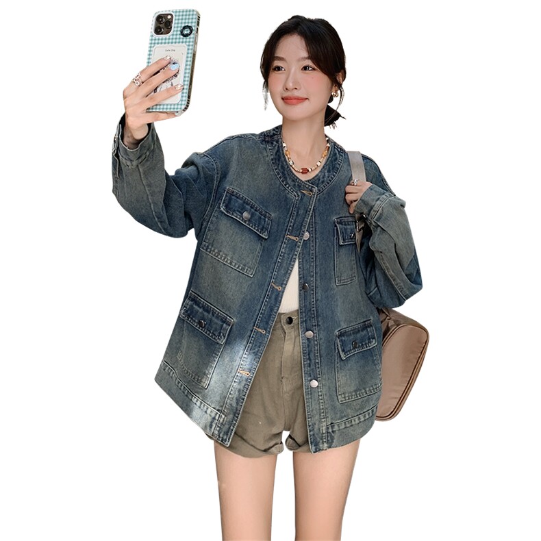 时尚水洗牛仔外套女秋季新款休闲宽松显瘦夹克,女装牛仔外套,帛锦泉